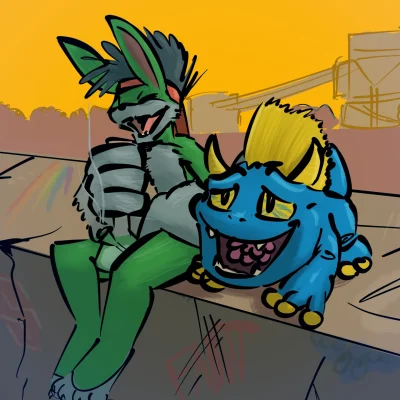 Pulsar and Aster smoking a bong by DL Berger